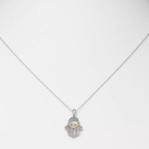 Diamond Hamsa Pendant Necklace in 14K Yellow & White Gold, 0.25 ct. t.w.